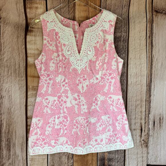 Lilly Pulitzer Top Sleeveless White Label Run for the Roses Rhino Derby Size 8 - Picture 1 of 7